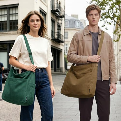 KALIDI Canvas Tote Bag Zipper Large Crossbody Shoulder Bag Messenger Bag - color: Alpine Green