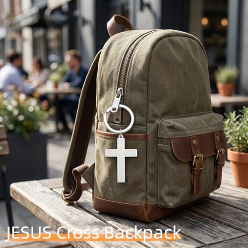 Cross Keychain for Men,Jesus Key Chain Christian Car Key Accessories，Easter Christmas Religious Gift,Purse Bag Charms - color: Silver Jesus