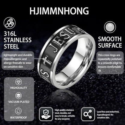 Retro Minimalist Cross Ring 8mm Stainless Steel Black Oxidation Corrosion Ring Anti Tarnish Classic Band Ring Fashion Jewelry for Men Women,Size Available - style: classic cross