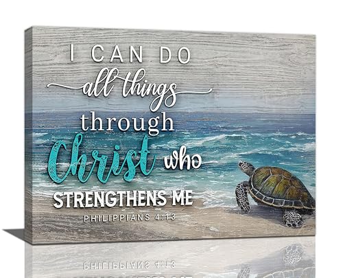 Christian Turtle Wall Art Inspirational Bible Verse Pictures Wall Decor Beach Ocean Canvas Prints Framed Modern Painting Artwork for Bedroom Office Living Room Bathroom Dining Room 16"x12" - color: Christian Turtle, size: 16"L x 12"W