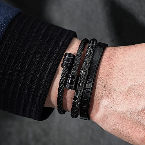 WFYOU Stainless Steel Bracelets for Men Gold Cuff Bracelet Birthday Gifts - color: Black 4