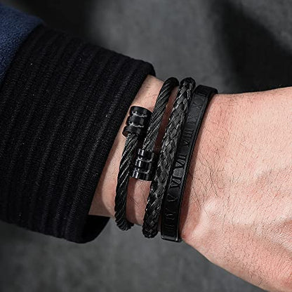 WFYOU Stainless Steel Bracelets for Men Gold Cuff Bracelet Birthday Gifts - color: Black 4