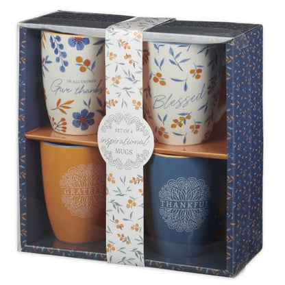 Christian Art Gifts Floral Ceramic Coffee Mug Set: In All Things Give Thanks