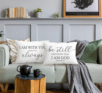 I Am with You Always Matthew 28:20 Decorative Throw Pillow Covers, Scripture Bible Verses Pillow Cases Cushion for Bedroom Living,Christian Gifts for Women Faith Girls Boys, 12x20 Inch Set of 2