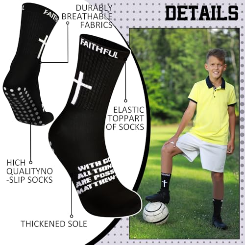 Glitopper 6 Pairs Cross Grip Soccer Socks US 6-13 christian - color: Black, style: Faithful