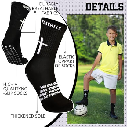 Glitopper 6 Pairs Cross Grip Soccer Socks US 6-13 christian - color: Black, style: Faithful