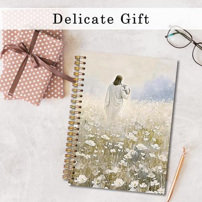 Jesus Leaves the 99 Sheep Christian Spiral Notebook 5.5x8.3, Bible Verse Prayer Journal for Women, White Flower Lamb Jesus Notebook for Note Taking, Christian Office Supplies - color: whtie-notebook-christian 13