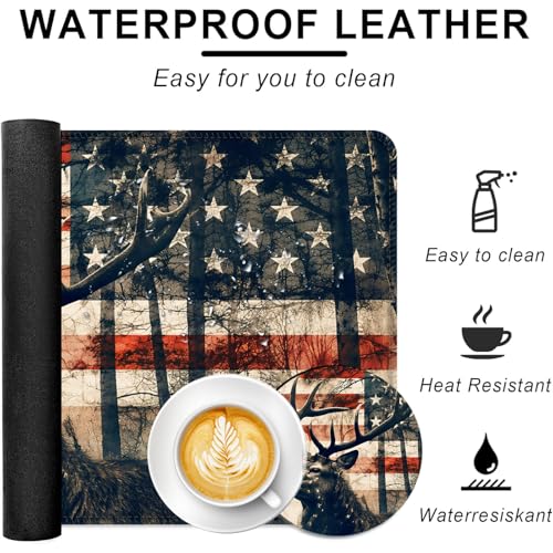 Large Keyboard Mouse Pad Set, Extended Mouse Pad+Keyboard Wrist Rest Support, Memory Foam Ergonomic Easy Typing, 4Pcs (31.5×11.8 in) Desk Pad Set for Office Home,American Flag Deer - color: American Flag Deer-2-6