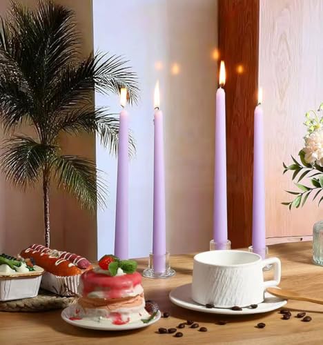 12-Pack Taper Candles (10-Inch) – Dripless & Smokeless Long Burning (8 Hours) – Unscented Hand Poured Wax Candlesticks for Weddings, Dinner Parties, & Home Decor (Purple) - color: Purple