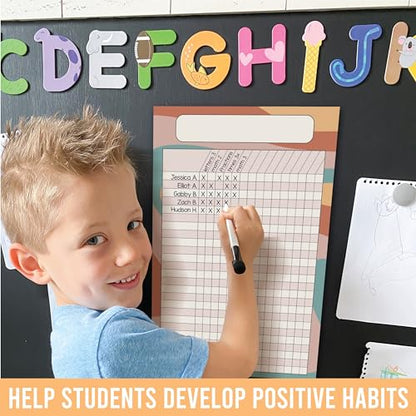 Attendance Chart for Classroom -8pc Laminated Chore & Reward Chart for Kids - color: Retro Muted