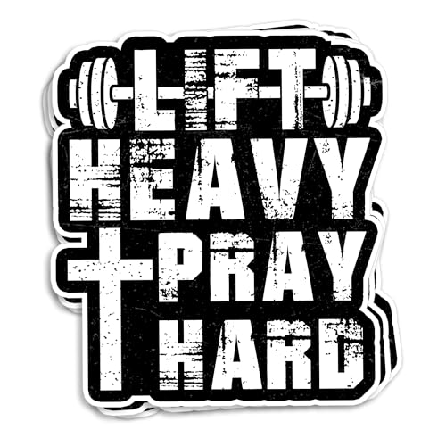 (3Pcs) 3" Lift Heavy Pray Hard Sticker Motivational Fitness Workout Gym Christian Bible Inspirational Quotes Waterproof Vinyl Sticker for Laptop, Water Bottle, Tumbler, Hard Hat Decal Gifts 3 Inches - size: 3x3