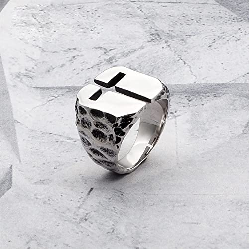 Men's Stainless Steel Ring Cutout Christian Cross Statement Signet Rings - color: silver