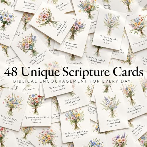 Bible Verse Cards with Wood Stand, 48 Prayer Cards for Daily Display - color: Wildflower