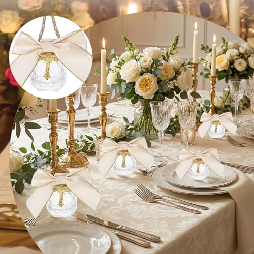 12 Sets Holy Water Bottles Baptism Favors for Guests 10ml Glass Holy Water Container with Cross, First Communion Gifts Empty Container for Communion Christian Church Wedding Baptism Gifts (Round) - color: Style 2