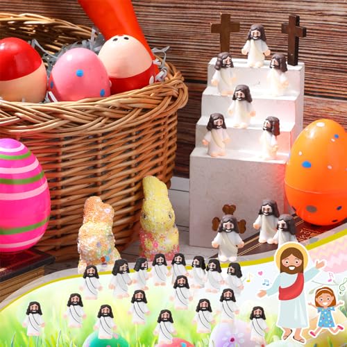 Bememo 100 Pcs Jesus Toys Original Design Mini Rubber Little Jesus Figurine to Hide and Seek Religious Party Favors Sunday School Craft Baptism Gifts for Easter Egg Stuffers(White) - color: White