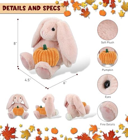 DolliBu Super Soft Baby Pink Rabbit Stuffed Animal with Pumpkin Plush Decor - Rabbit Pumpkin Plush Animal for Fall, Halloween and Thanksgiving, Pumpkin Plush Toy for Baby, Kids, Adults - 8 Inches