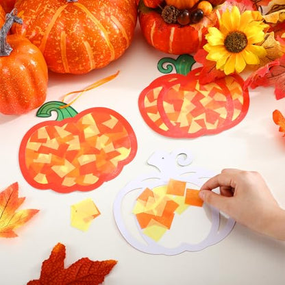 Chiisong 24 Sets Fall Pumpkin Crafts Kit DIY Pumpkin Suncatcher Paper Craft - style: Pumpkin