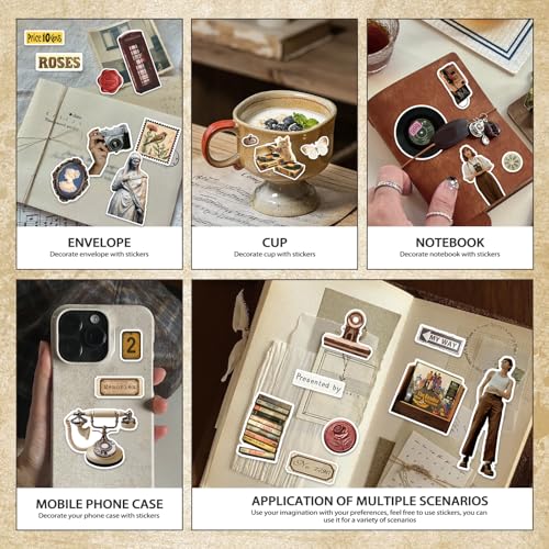 Bomichi Vintage Sticker Book, 30 Sheets 308 Pcs Aesthetics Stickers for Journaling Scrapbooking Bullet Journals Planners Letter Card Making - style: Vintage sticker book