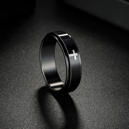 Mens Fidget Rings Anxiety Ring for Men 6mm 8mm Chain Spinner Ring Size 5-14 - color: Jet Black