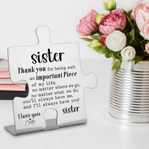 FOKCBOCM Decorative Signage - Stainless Steel Sister Gift, 3.3 x 3.0 inches, Funny Office Desk Decor, Thank You Present for Women Friend - style: Sister