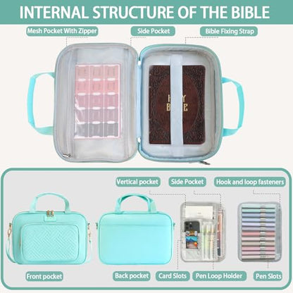 Bible Cover for Women Bible Case, Large Bible Bag, Bible Study Supplies Bible Journaling Kit Book Carrying Case with Bible Highlighters Tabs, Valentines Day Christian Gifts for Women (Blue) - color: Blue