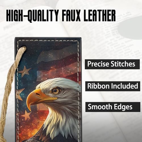Leather 2 Pieces Bookmark for Men Women Book Lovers Ideal for Birthday Present, Eagle with Flag Leather Bookmarks for Women Teacher - color: Eagle With Flag-1
