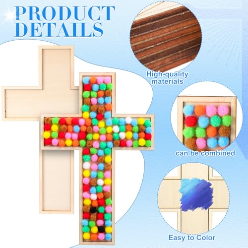 Blueweenly 12 Set Wooden Cross for Crafts, 9 Inch Layered with 200 Balls