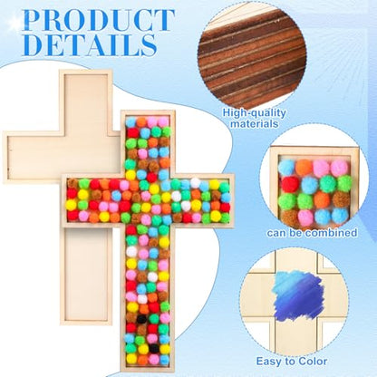 Blueweenly 12 Set Wooden Cross for Crafts, 9 Inch Layered with 200 Balls