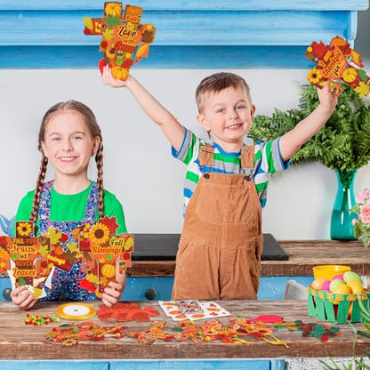 Funrous 48 Sets Fall Crafts Bulk Religious Cross Thanksgiving Paper Crafts - style: Fall Cross