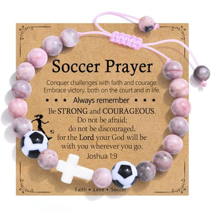 Baseball/Basketball/Soccer/Softball/Volleyball Bracelet for Girls Women- Cross Charm Beaded Bracelets, Christmas Birthday Easter Graduation Gifts for Daughter Granddaughter Niece Sister Coach - style: Soccer