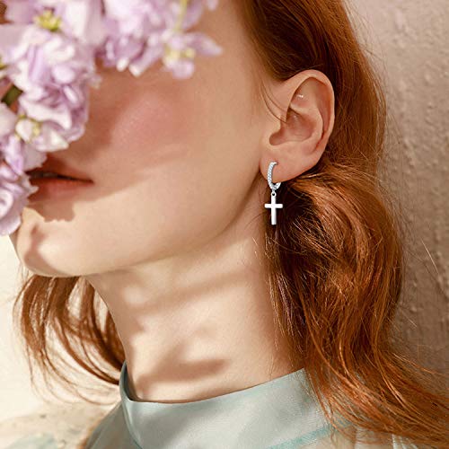 Cuoka 925 Sterling Silver Unisex Angel Wings,Cross Hoop Dangle Earrings - color: 16A-Cross Earrings(Silver)