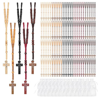 120 Set Wooden Rosary Beads Bulk Wood Catholic Rosaries Jesus Holy Cross First Communion Wood Carved Rosary with Organza Bags Religious Rosaries Catholic Baptism Church Present for Men Women Supplies