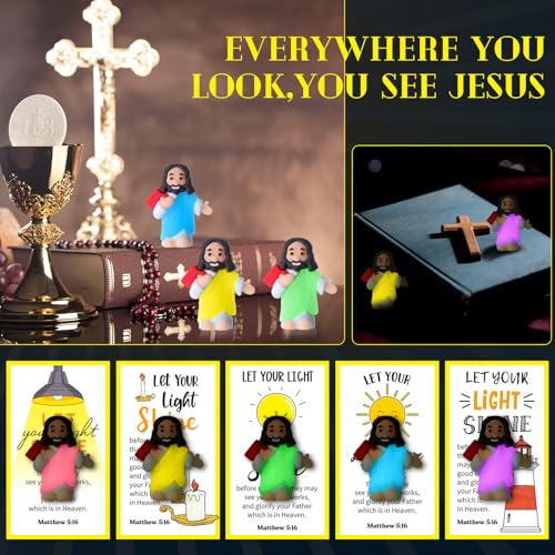 CroBlissful 30 Sets Mini Jesus Figurines Bulk Christian Glow in The Dark with Let Your Light Shine Cards for Christian Sunday School Religious Party Favor Halloween(Holding A Book) - style: Holding A Book