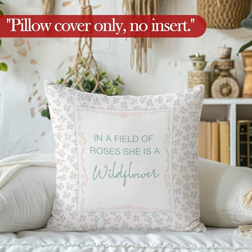 in A Field of Roses She is A Wildflower Throw Pillow Cover, Baby Girl Nursery Decor, Girls Nursery Decorative Pillowcase Cushion Case for Baby Little Girls Room Bedroom Decor Pillow Cover - color: Wildflower