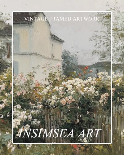 InSimSea Framed Canvas Wall Art, French Country Rose Garden, 10x8 Inch - color: Fence and Farmhouse