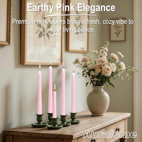Pink Taper Candles 10-Inch - Pink Candlesticks 12 Pack Dripless Tapered Candle Unscented Tall Smokeless Long Burning Candle Sticks Paraffin Wax for Weddings Valentine’s Day Dinner - color: 12-Pink, size: 12 Pcs