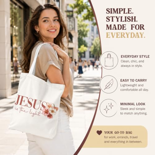 Christian Canvas Tote Bag, Bible Verse Reusable Shopping Bag - color: Jesus