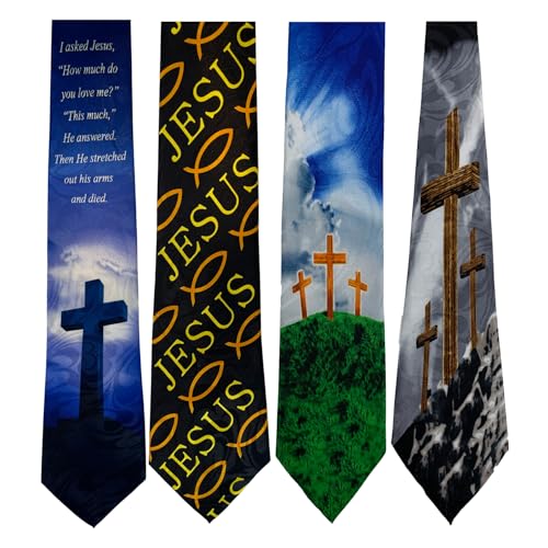 Pack of 4 Novelty Print Mens Neckties Christian Religious Jesus Neck Tie - color: 19