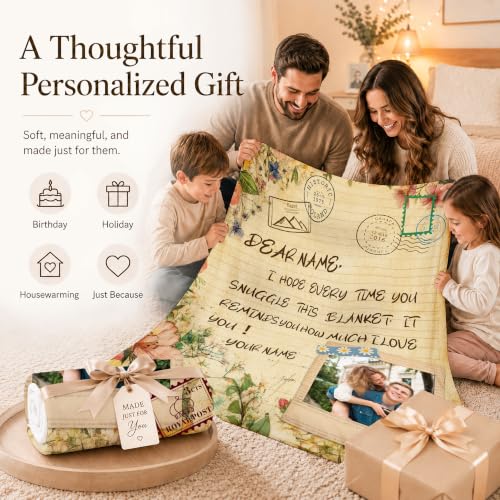 Personalized Blanket Gift for Wife, Custom Photo Living Room Throws - color: Green