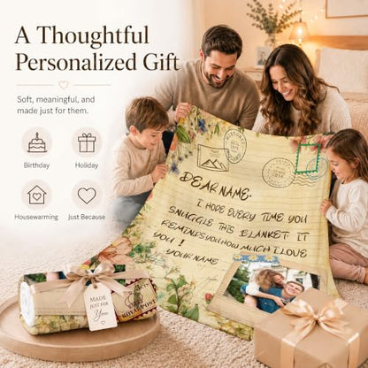 Personalized Blanket Gift for Wife, Custom Photo Living Room Throws - color: Green