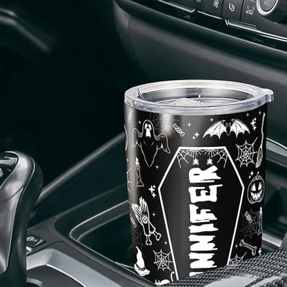 Personalized Halloween Tumbler Custom Name Witch Travel Mug Coffee Insulated Cup with Lid Stainless Steel 20Oz 30Oz Gifts for Women Girls Spooky Season - color: Halloween 567