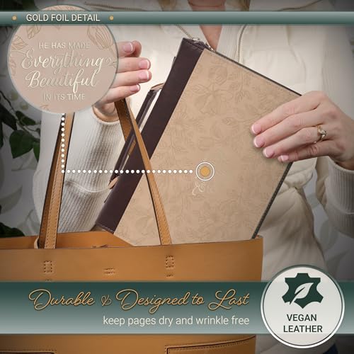 Christian Art Gifts Premium Faux Leather Inspirational Floral Bible Cover for Women: Everything Beautiful Encouraging Bible Verse, Easy Carry Zippered Case, Pen Loops, Pockets, Pink & Brown, Medium - size: Medium