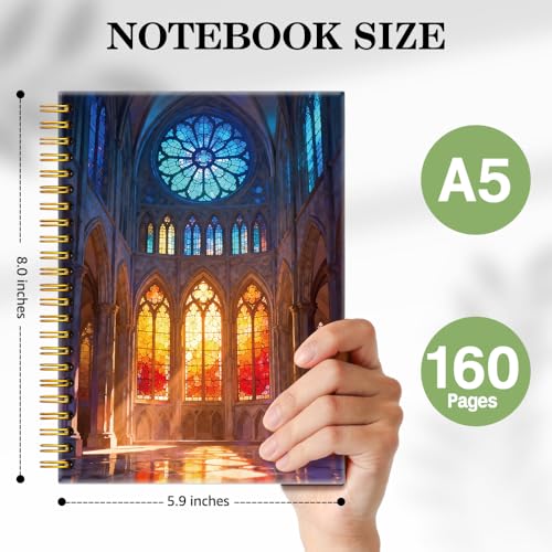 ERHACHAIJIA Church Stained Glass Lined Spiral Notebooks for Bible Notes - color: Orange-blue