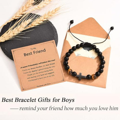 Leyung Cross Bracelet Gifts for Boys, Easter Basket Stuffers Baptism Gifts - color: Friend