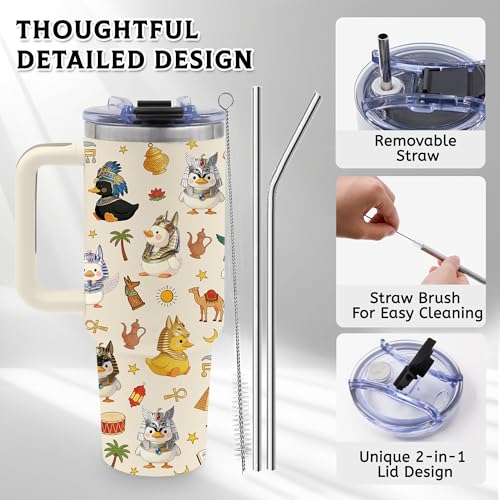 Gifts for Women, 40oz Duck Tumbler with Handle & Straw - color: Duck-Beige