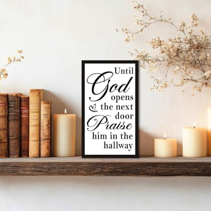 Until God Opens The Next Door Wood Box Sign Desk Decor,Bible Verse Scripture Wooden Block Sign for Christian Home Office Bedroom Wall Shelf Tabletop Decor 10'' x 6'' - style: Until God Opens The Next Door