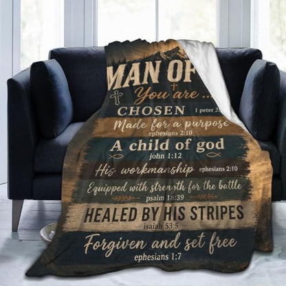 Christian Gifts for Men, Man of God Fleece Blanket, 50"x60" - color: Mountain Faith
