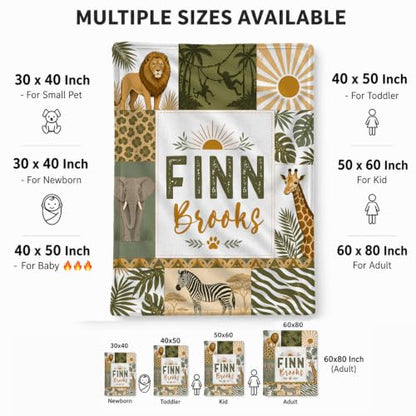 Personalized Safari Animal Baby Blanket, Custom Jungle Baby Blanket - color: Green #10