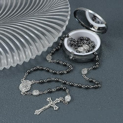 Saint Michael the Archangel Catholic Rosary Necklace - color: Black-Saint Michael