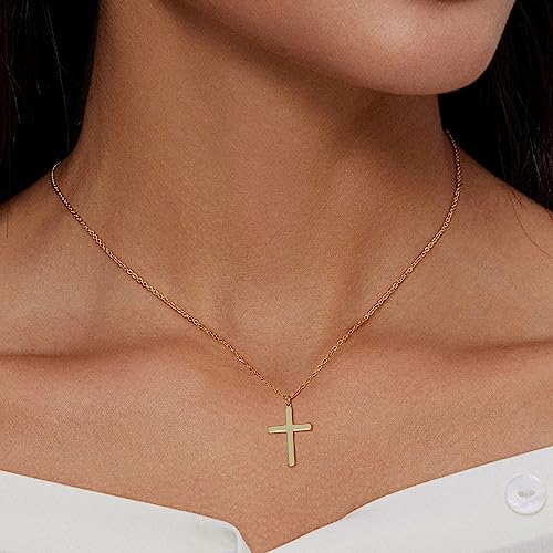 Zeffy Cross Necklace for Women,18K Gold/Silver Plated Tiny Cubic Zirconia Cross Pendant Necklace for Women Simple Layered Cross Necklaces for Women - color: Gold Classic Cross